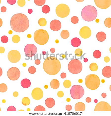 Watercolor confetti dots pattern. Seamless texture with orange dots on white background. Hand drawn abstract baby wallpaper