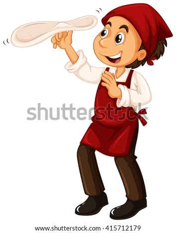 Chef with red apron making pizza illustration
