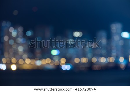 Abstract bokeh cityscape seaside night light background