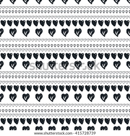 Doodle black and white seamless pattern with hearts. Valentine's day background.