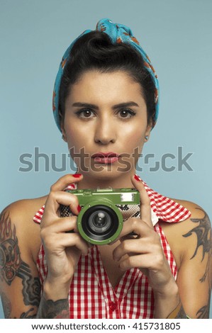 Retro woman against colored background
