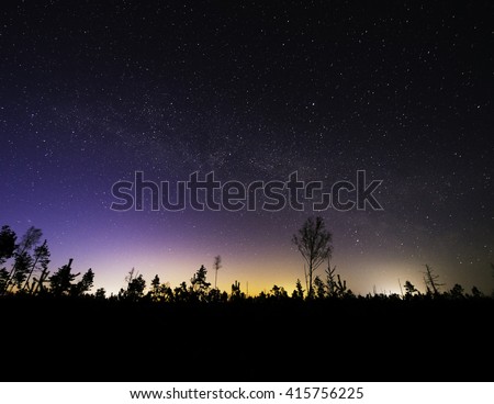 Beautiful starry night sky. Milky way. Astro photography.