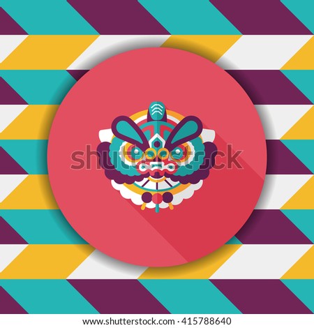 Chinese New Year flat icon with long shadow,eps10,The dragon and lion dancing head