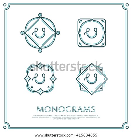 Line Letter U Monogram. Vector Logo. Design Border Elements.