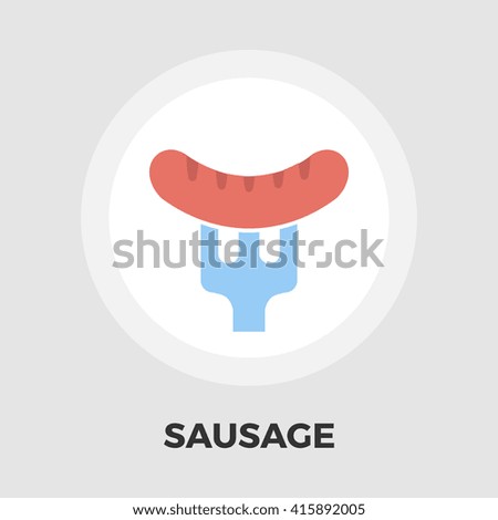 Sausage on a fork icon vector. Flat icon isolated on the white background. Editable EPS file. Vector illustration.