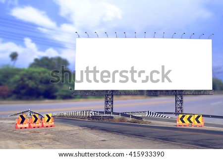billboard and bridge with blur road and blue sky background