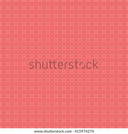 Seamless pattern with symmetric geometric ornament. Red white circles and rhombuses abstract background.  Abstract repeated spheres and circuit lines wallpaper. Vector illustration