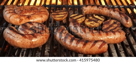 Grilling Sausages On The Hot Barbecue Charcoal Grill 