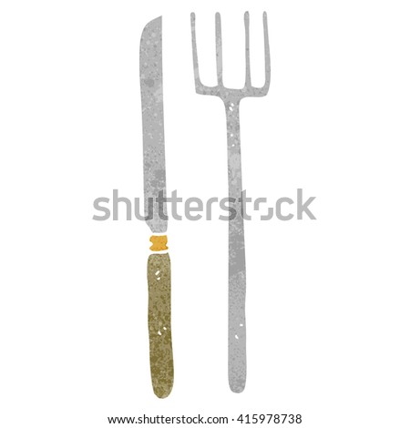 freehand retro cartoon knife and fork