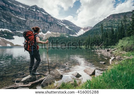 On the banks of the Wall Lake, Alberta, Canada Royalty-Free Stock Photo #416005288