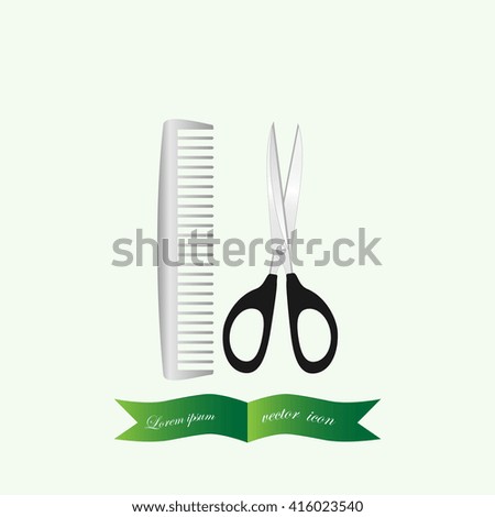 Scissors and comb icon, vector