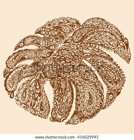 Monstera leaves illustration in paisley style. Tropical jungle plant. Vector eps10. Retro vintage style.