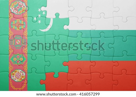 puzzle with the national flag of turkmenistan and bulgaria . concept