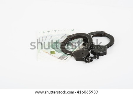In the picture handcuffs, money and police.