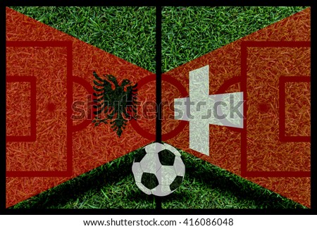Albania vs Switzerland football flag background on green pitch