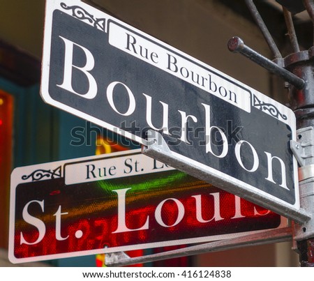 Street sign of New Orleans most famous street Bourbon street at French Quarter