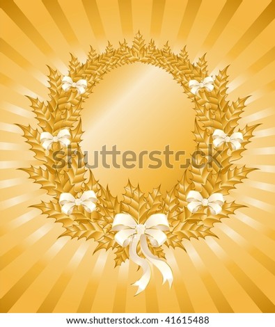  Beautiful christmas gold wreath with a white bow