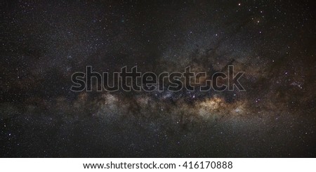 Panorama Milky way galaxy with stars and space dust in the universe, Comet 252P/LINEAR is left of and below Saturn. high resolution
