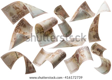 Thai bath bills falling collection on white background. No overlap, easy to crop individual pieces and use as you like. Royalty-Free Stock Photo #416172739