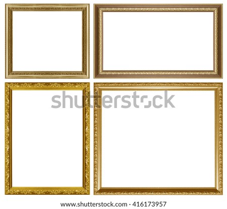 gold picture frame isolated on a black  background.