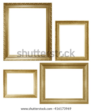 gold picture frame isolated on a black  background.