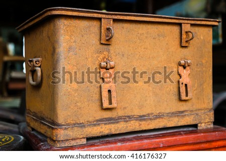 Old rusted iron chest.