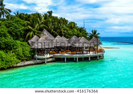beach villa in maldives near blue lagoon Royalty-Free Stock Photo #416176366