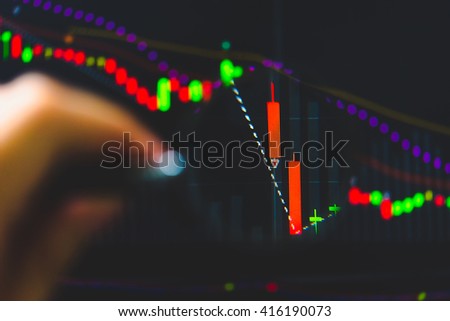 Stock market chart represent business graph with trending. Stock market graph in digital screen. Stock market data on LED display. Stock market up and Stock market down as concept. Stock photo.
