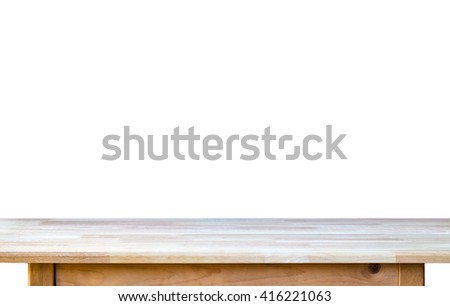 Abstract Natural wood table  texture isolated on white background : Top view of plank wood for graphic stand product, interior design or arrange display product