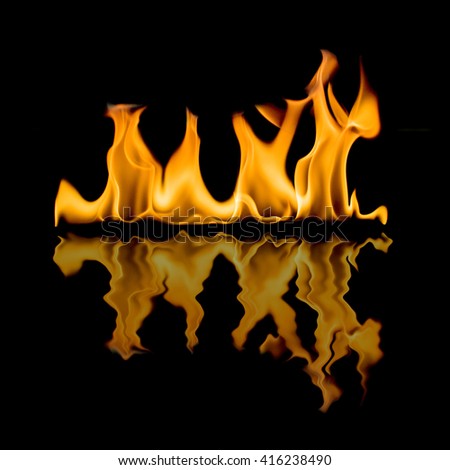 Fire with reflection on black background