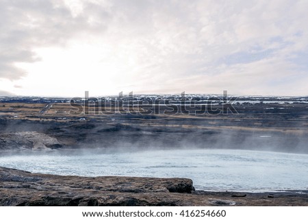 Hot water pond with steam in Iceland