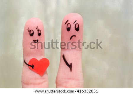 Finger art of a couple. The concept is not shared love.  Royalty-Free Stock Photo #416332051