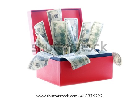 Red box full of dollars. Money idea. 
