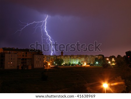 Lightning over the city during the storm