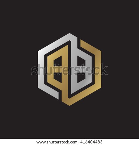 BB initial letters loop linked hexagon elegant logo golden silver black background