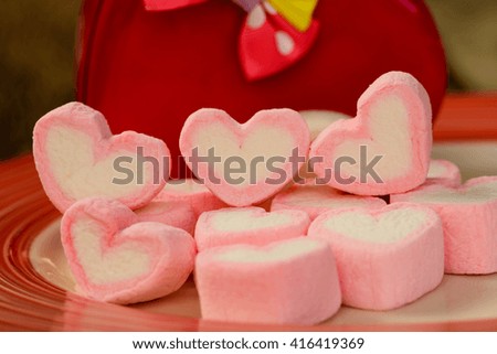 sweet heart shape of marshmallows ,decoration for love and valentine day concept
