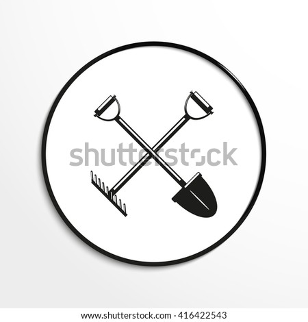 Shovel and a rake. Vector icon.