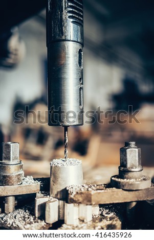 details of machinery tools, lathe, in industrial factories. working metal with a power tool
