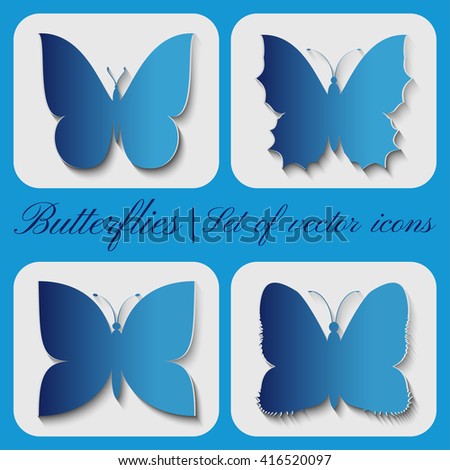 Set of 4 vector butterfly icon on a gray background.
