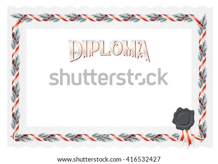 Editable vector diploma certificate, international paper size, editable colors silver red ribbon seal of approval