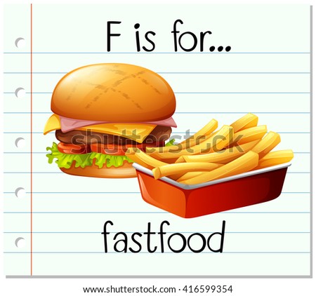 Flashcard letter F is for fastfood illustration