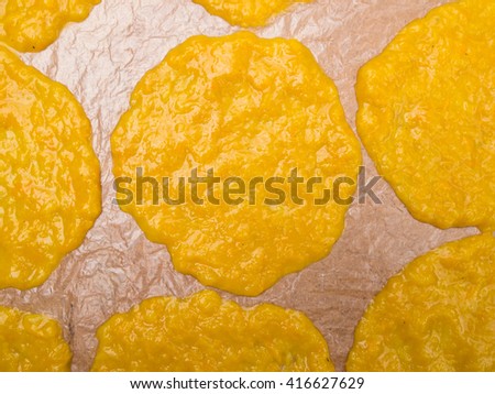 mango sheet (dried mango paste) on plastic for sunburn.