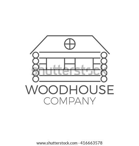 Vector wood house logo design, real estate icon suitable for info graphics, websites and print media. Vector, flat icon, badge, label, clip art. Lineart style. Thin line flat design. Monochrome