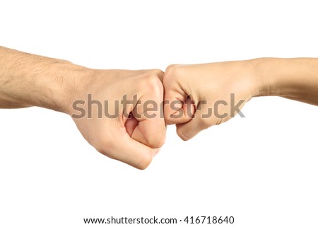 Man and woman fists, isolated on white