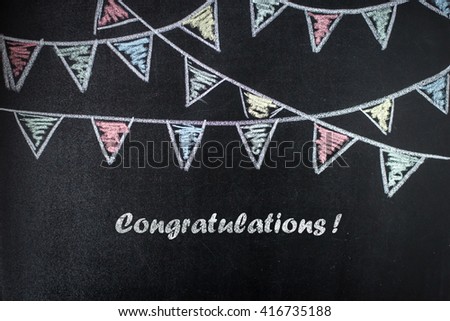 Chalkboard background with drawing bunting flags. Text Holidays.