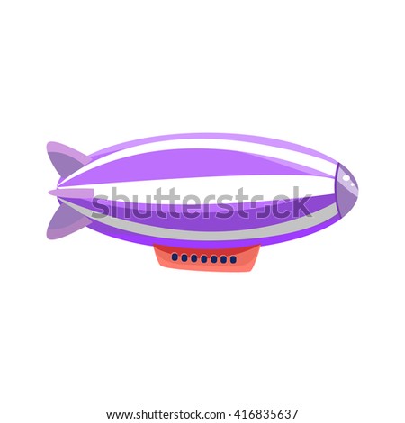 Stripey Dirigible Toy Aircraft  Glossy Vector Drawing In Childish Fun Style Isolated On White Background