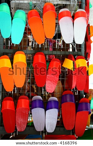 colorful painted wooden chinese clogs