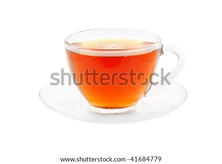 Glass cup of tea isolated on white