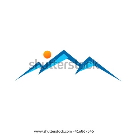 Mountain vector icon isolated on blue background - stylized image.