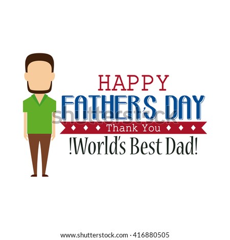 Isolated dad icon with a beard on a white background with text and a ribbon